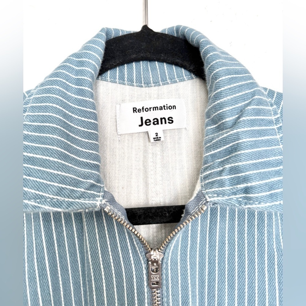 Reformation Cassidy Denim Jean Striped Zip Jumpsuit - Picture 5 of 7